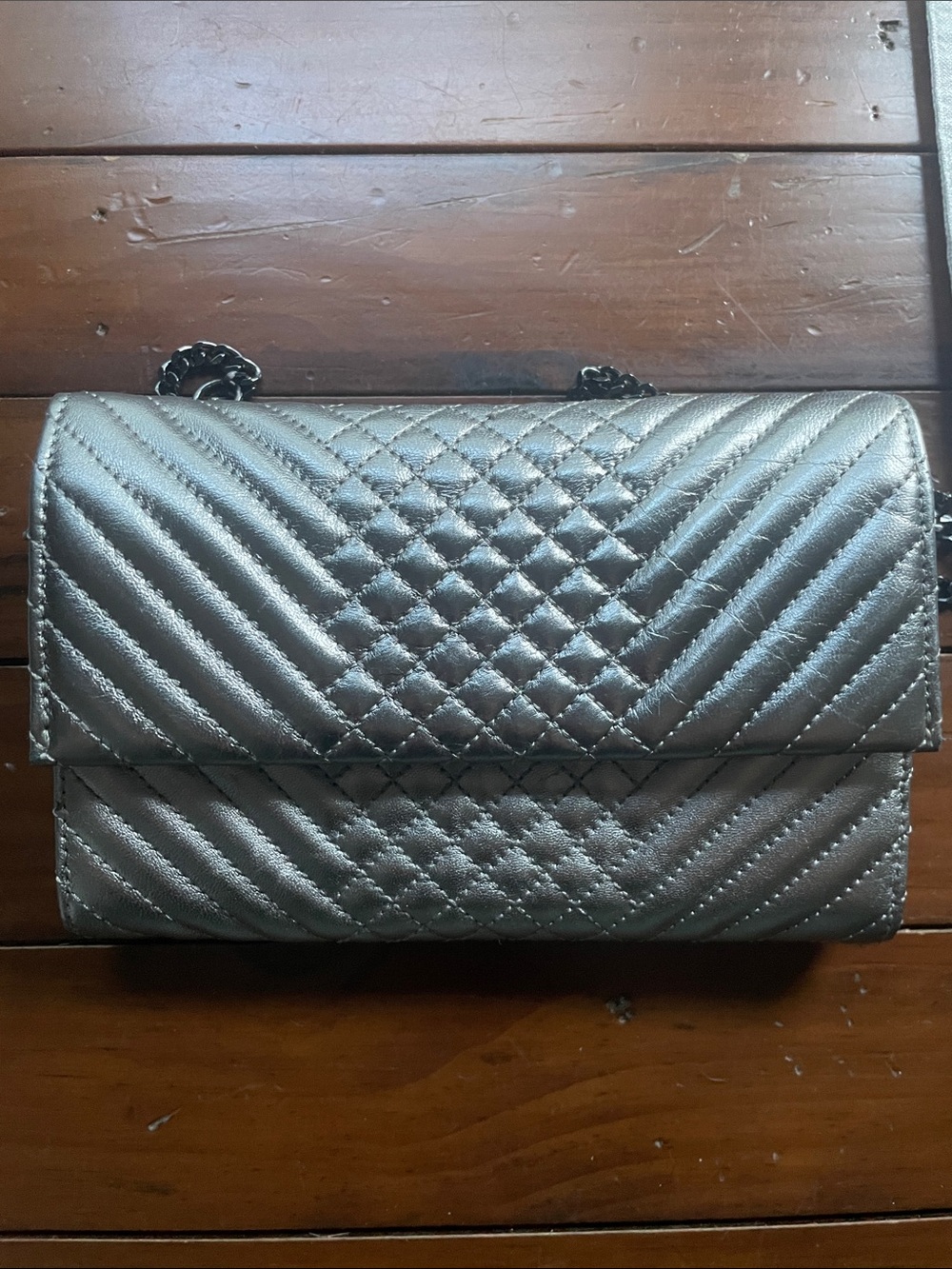 Vince Camuto Metallic Silver Quilted Crossbody Bag